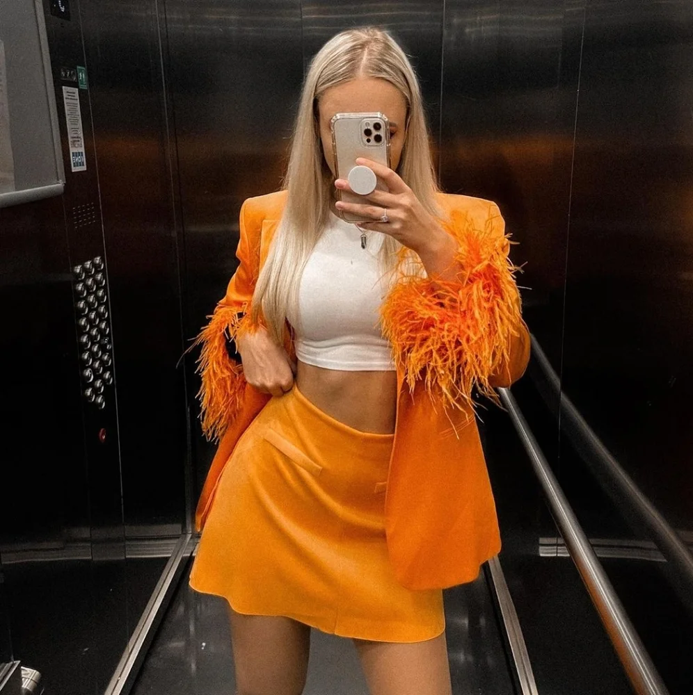 ZARA Set 2pc Blazer and Pants Feather Orange Size M